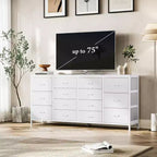 Commode de 160 cm avec 14 tiroirs en tissu, meuble TV commode large avec ports USB intégrés