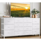 Commode de 160 cm avec 14 tiroirs en tissu, meuble TV commode large avec ports USB intégrés