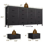 Commode de 160 cm avec 14 tiroirs en tissu, meuble TV commode large avec ports USB intégrés
