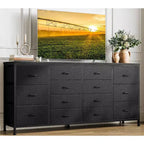 Commode de 160 cm avec 14 tiroirs en tissu, meuble TV commode large avec ports USB intégrés