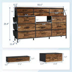 Commode de chambre à 14 tiroirs, commode de 55 po de largeur avec poche latérale