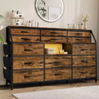 Commode de chambre à 14 tiroirs, commode de 55 po de largeur avec poche latérale