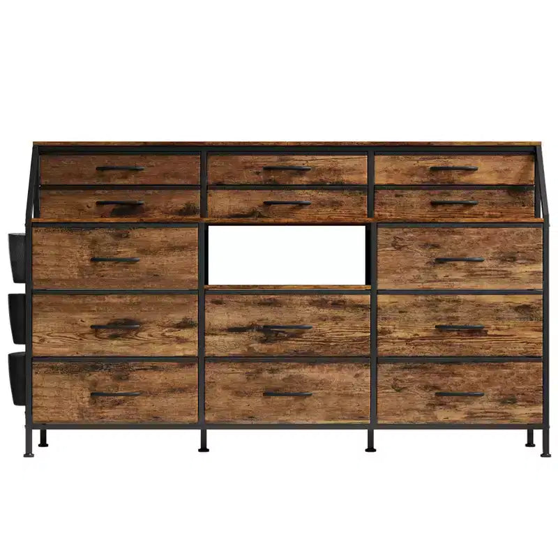 Commode de chambre à 14 tiroirs, commode de 55 po de largeur avec poche latérale