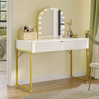 Bestier 47'' Élégant Bureau d'ordinateur cannelé, Table de maquillage moderne et Bureau d'étude avec cadre en métal doré pour chambre à coucher, bureau, Blanc