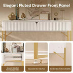 Bestier 47'' Élégant Bureau d'ordinateur cannelé, Table de maquillage moderne et Bureau d'étude avec cadre en métal doré pour chambre à coucher, bureau, Blanc