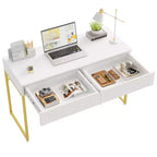 Bestier 47'' Élégant Bureau d'ordinateur cannelé, Table de maquillage moderne et Bureau d'étude avec cadre en métal doré pour chambre à coucher, bureau, Blanc