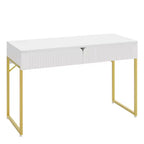 Bestier 47'' Élégant Bureau d'ordinateur cannelé, Table de maquillage moderne et Bureau d'étude avec cadre en métal doré pour chambre à coucher, bureau, Blanc