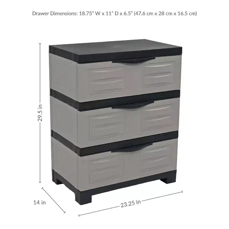 Sunnydaze Meuble de rangement à 3 tiroirs en plastique robuste - 29,5