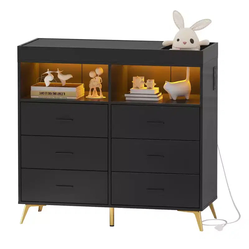 Commode à langer avec tiroirs, commode bébé avec plateau à langer, prise électrique, lumière LED et pieds en métal