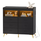 Commode à langer avec tiroirs, commode bébé avec plateau à langer, prise électrique, lumière LED et pieds en métal