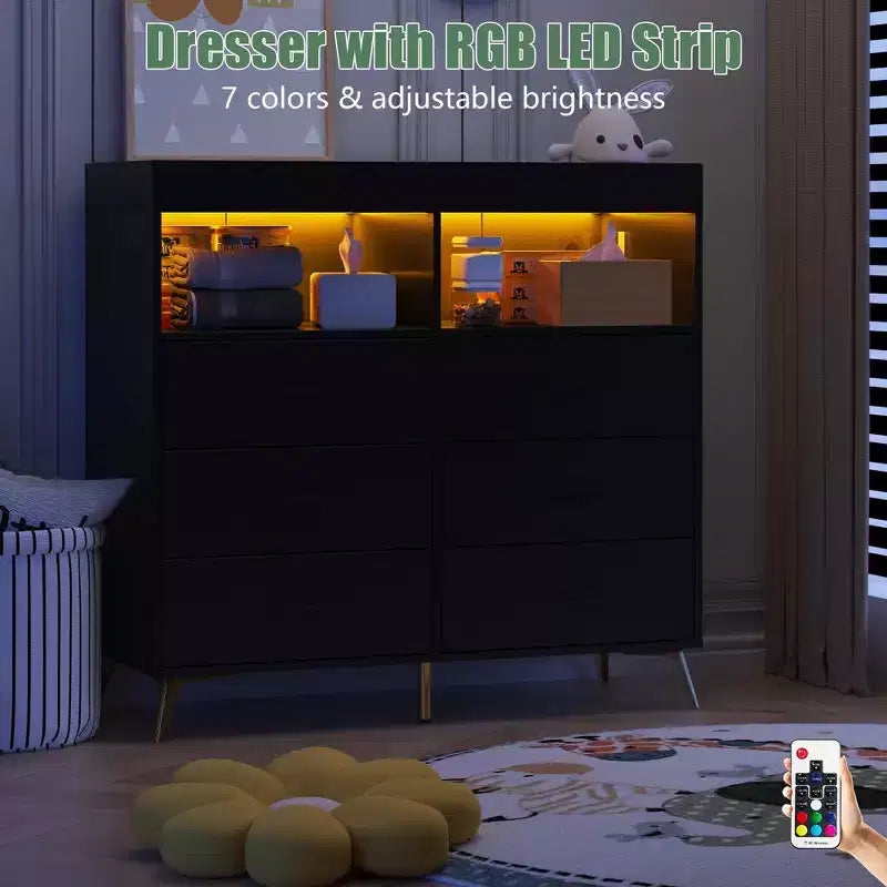 Commode à langer avec tiroirs, commode bébé avec plateau à langer, prise électrique, lumière LED et pieds en métal
