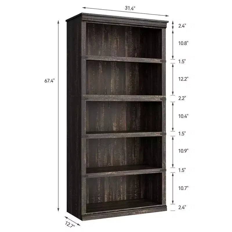 Bibliothèque à 5 niveaux, étagère de rangement ouverte style ferme, 31,4 x 12,7 x 67,4 pouces