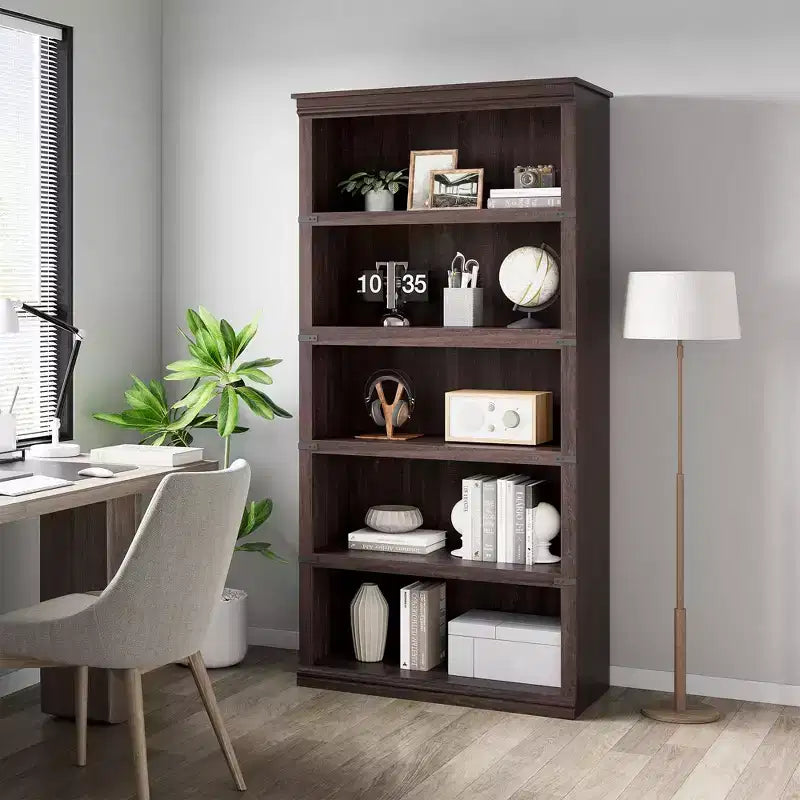 Bibliothèque à 5 niveaux, étagère de rangement ouverte style ferme, 31,4 x 12,7 x 67,4 pouces