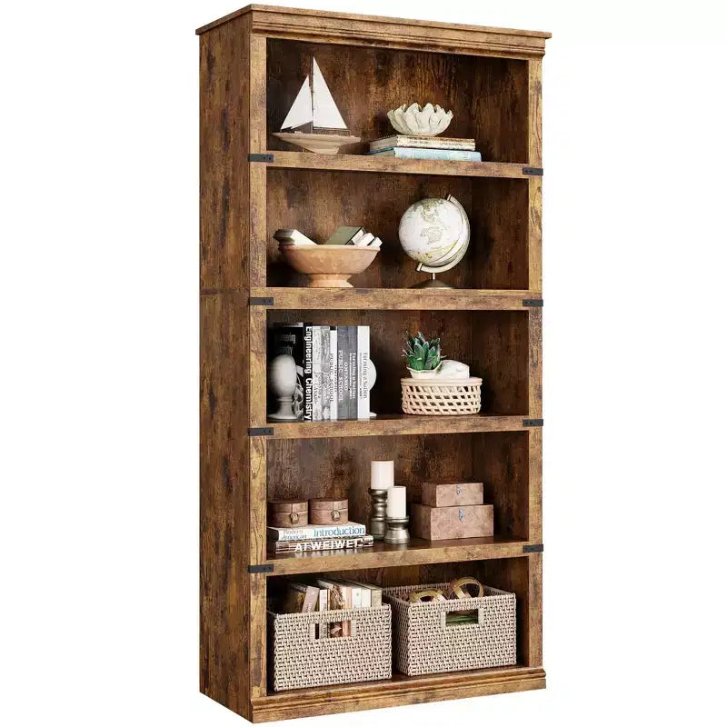 Bibliothèque à 5 niveaux, étagère de rangement ouverte style ferme, 31,4 x 12,7 x 67,4 pouces