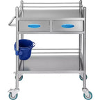 VEVOR Lab Serving Cart, 2 Layers Stainless Steel Utility Rolling Cart, Medical Cart with Two Drawers, Dental Utility Cart