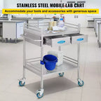 Chariot de service de laboratoire VEVOR, chariot roulant utilitaire en acier inoxydable à 2 niveaux, chariot médical avec deux tiroirs, chariot utilitaire dentaire