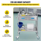 Chariot de service de laboratoire VEVOR, chariot roulant utilitaire en acier inoxydable à 2 niveaux, chariot médical avec deux tiroirs, chariot utilitaire dentaire