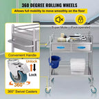 Chariot de service de laboratoire VEVOR, chariot roulant utilitaire en acier inoxydable à 2 niveaux, chariot médical avec deux tiroirs, chariot utilitaire dentaire