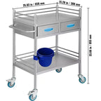 Chariot de service de laboratoire VEVOR, chariot roulant utilitaire en acier inoxydable à 2 niveaux, chariot médical avec deux tiroirs, chariot utilitaire dentaire
