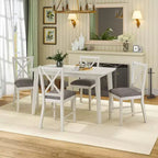 Ensemble de table à manger de style ferme VECELO, table en bois d'hévéa et chaises de salle à manger rembourrées, gris