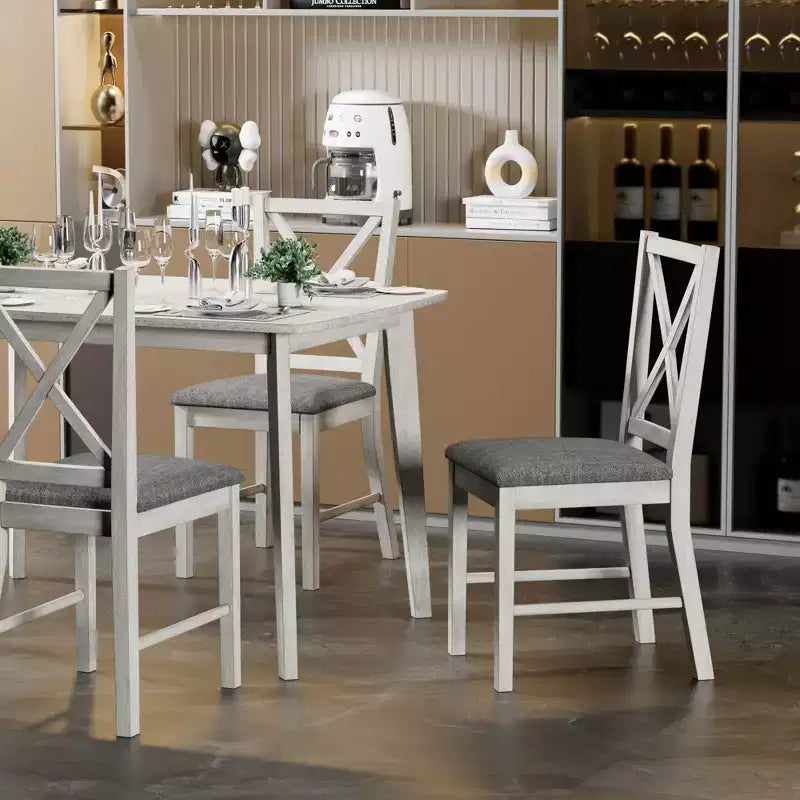 Ensemble de table à manger de style ferme VECELO, table en bois d'hévéa et chaises de salle à manger rembourrées, gris