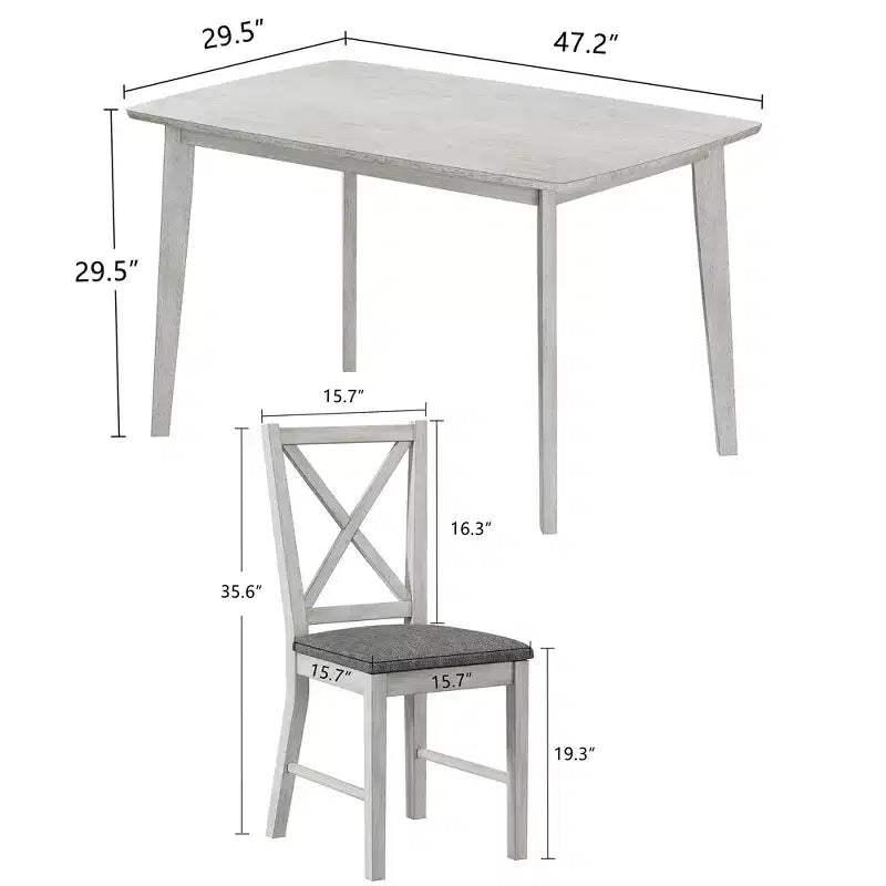 Ensemble de table à manger de style ferme VECELO, table en bois d'hévéa et chaises de salle à manger rembourrées, gris