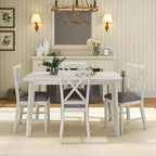 Ensemble de table à manger de style ferme VECELO, table en bois d'hévéa et chaises de salle à manger rembourrées, gris