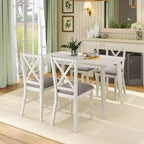 Ensemble de table à manger de style ferme VECELO, table en bois d'hévéa et chaises de salle à manger rembourrées, gris