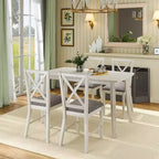 Ensemble de table à manger de style ferme VECELO, table en bois d'hévéa et chaises de salle à manger rembourrées, gris