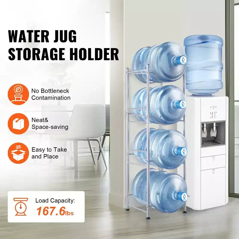 Porte-bouteilles d'eau 4 niveaux VEVOR, support de bouteilles d'eau de 19 litres, étagère à bouteilles d'eau à rangée unique pour 4 bouteilles, support de bouteilles d'eau robuste