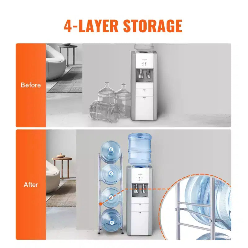 Porte-bouteilles d'eau 4 niveaux VEVOR, support de bouteilles d'eau de 19 litres, étagère à bouteilles d'eau à rangée unique pour 4 bouteilles, support de bouteilles d'eau robuste