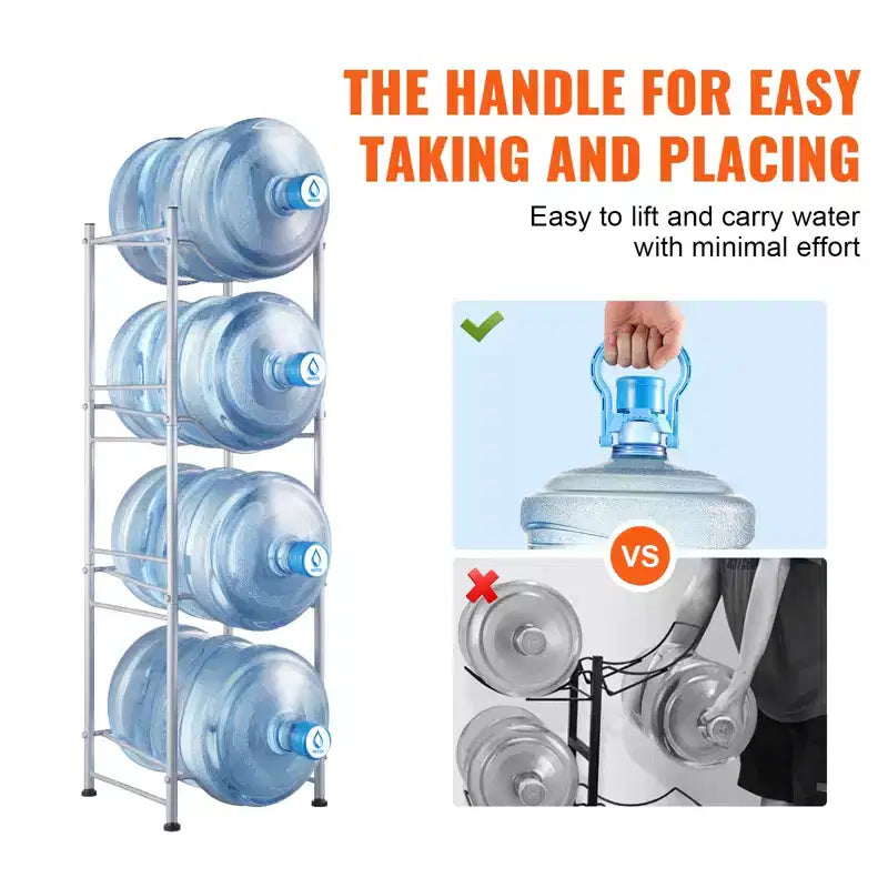 Porte-bouteilles d'eau 4 niveaux VEVOR, support de bouteilles d'eau de 19 litres, étagère à bouteilles d'eau à rangée unique pour 4 bouteilles, support de bouteilles d'eau robuste