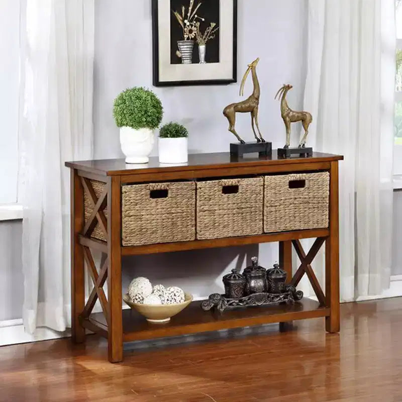 Table console de canapé eHemco X-Side avec 2 étagères et 3 paniers, café
