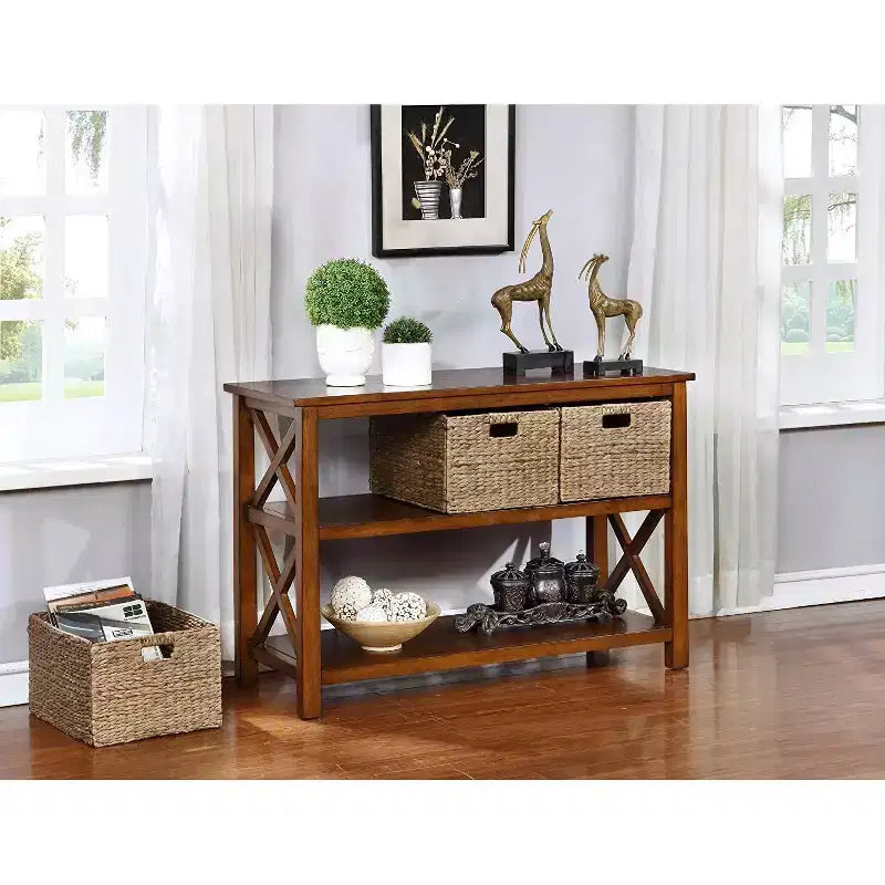 Table console de canapé eHemco X-Side avec 2 étagères et 3 paniers, café