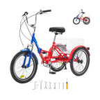 VEVOR Folding Adult Tricycle, 20-Inch 7-Speed Adult Folding Trikes, Carbon Steel 3 Wheel Cruiser Bike with Large Basket & Adjustable Seat