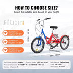 VEVOR Tricycle pliant adulte, 20 pouces 7 vitesses, en acier au carbone, vélo cruiser à 3 roues avec grand panier et siège réglable