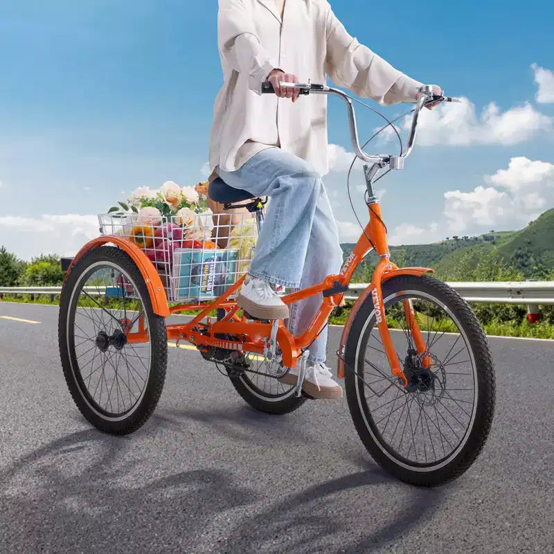 Tricycle pliant VEVOR pour adultes, Tricycles pliants pour adultes de 24 pouces, Vélo cruiser à 3 roues en alliage d'aluminium léger avec grand panier arrière