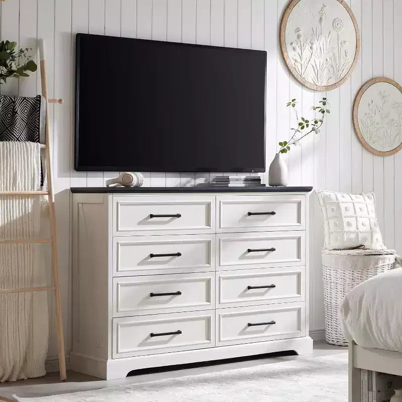 Commode SinCiDo à 8 tiroirs pour chambre à coucher, commode rustique en bois de style ferme avec poignée en métal, organisateur de tiroirs rustique de 52 po de large