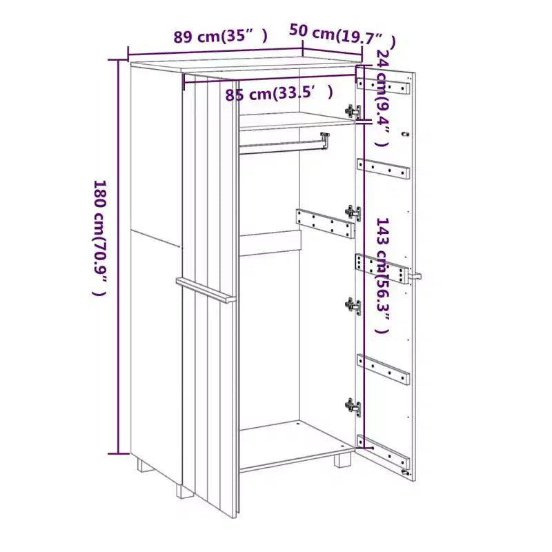 vidaXL HAMAR Armoire Gris clair 35x19.7x70.9 Bois de pin massif