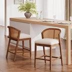 Tabourets de comptoir rembourrés en rotin et bois d'hévéa Mansoor Christopher Knight Home