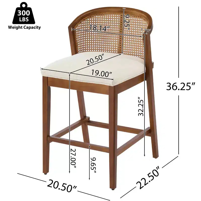 Tabourets de comptoir rembourrés en rotin et bois d'hévéa Mansoor Christopher Knight Home