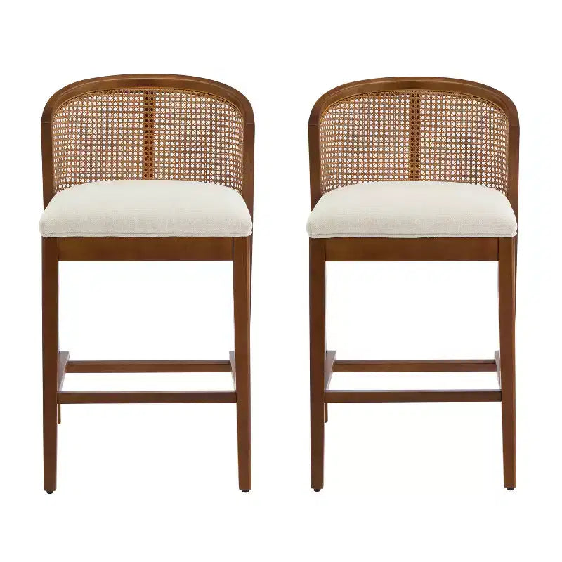 Tabourets de comptoir rembourrés en rotin et bois d'hévéa Mansoor Christopher Knight Home