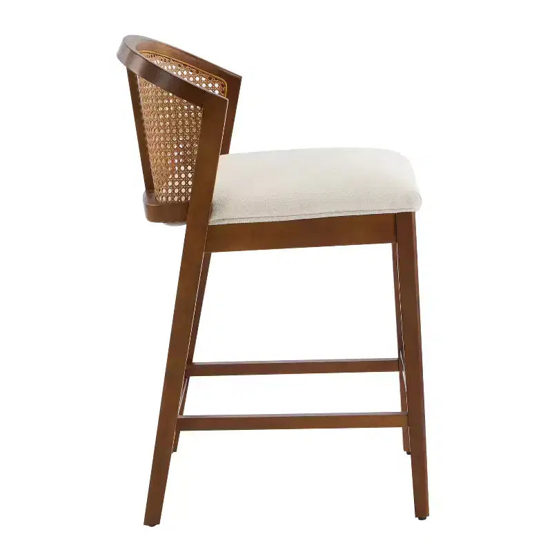 Tabourets de comptoir rembourrés en rotin et bois d'hévéa Mansoor Christopher Knight Home