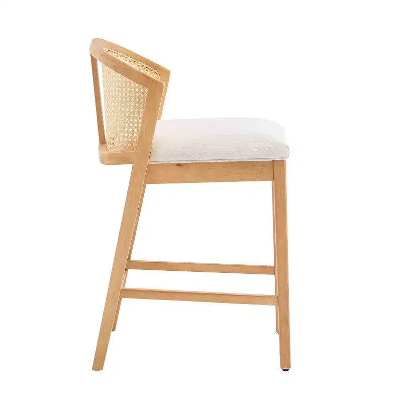 Tabourets de comptoir rembourrés en rotin et bois d'hévéa Mansoor Christopher Knight Home
