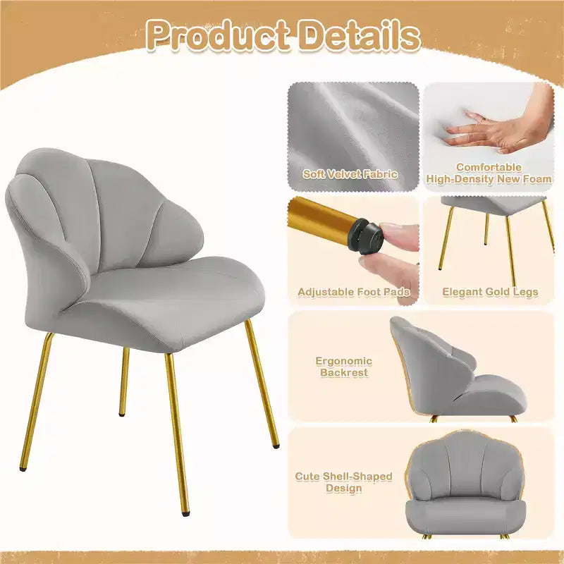 Yaheetech Lot de 2 chaises d'appoint modernes avec pieds en métal doré pour salon, chambre à coucher