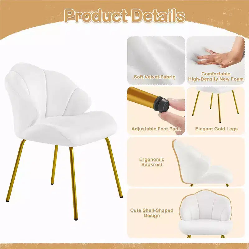 Yaheetech Lot de 2 chaises d'appoint modernes avec pieds en métal doré pour salon, chambre à coucher