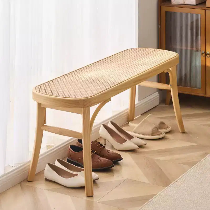 Banc en rotin VEVOR, Banc en rotin en bois de 110 cm, Banc d'entrée avec pieds en bois de chêne, Banc bohème pour bout de lit de chambre avec rotin tissé à la main