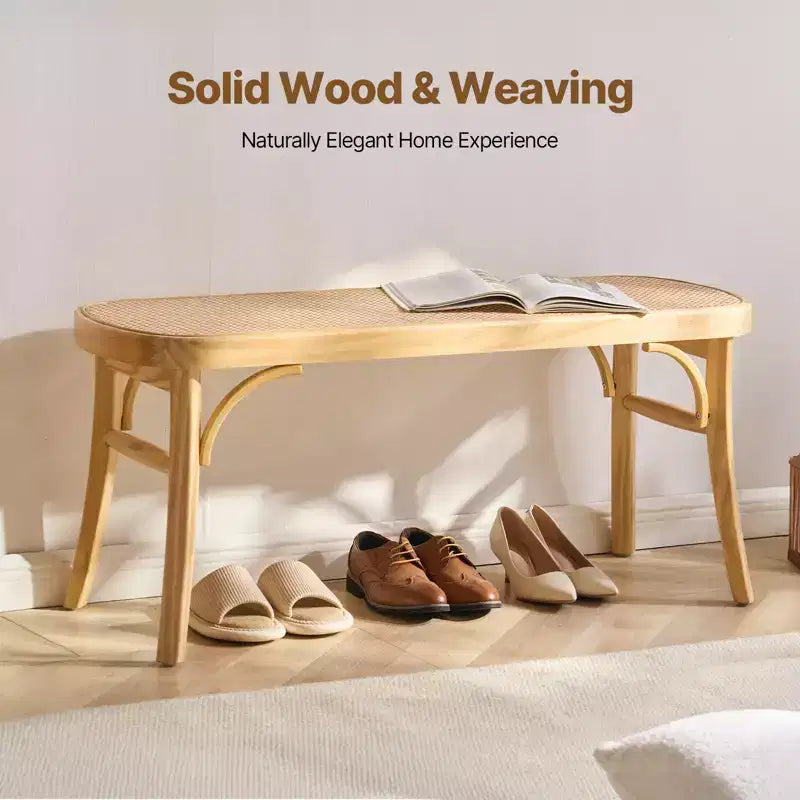 Banc en rotin VEVOR, Banc en rotin en bois de 110 cm, Banc d'entrée avec pieds en bois de chêne, Banc bohème pour bout de lit de chambre avec rotin tissé à la main