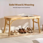 Banc en rotin VEVOR, Banc en rotin en bois de 110 cm, Banc d'entrée avec pieds en bois de chêne, Banc bohème pour bout de lit de chambre avec rotin tissé à la main