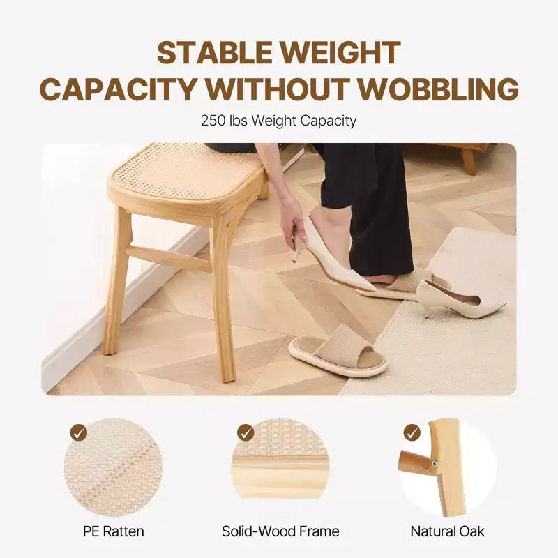 Banc en rotin VEVOR, Banc en rotin en bois de 110 cm, Banc d'entrée avec pieds en bois de chêne, Banc bohème pour bout de lit de chambre avec rotin tissé à la main